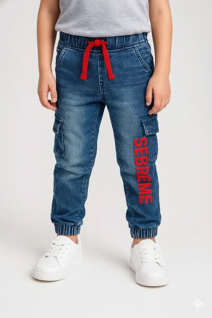 Boys SEBREME Print Cargo Denim Jogger