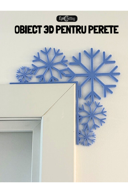 Ornament 3D Fulgi de zapada marmura/albastru Perete / usa – Decor de Crăciun, Handmade, 24 cm cadou