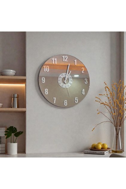 Türkçe Rakamlı Gümüş Pleksi Duvar Saati – Sessiz Akar Mekanizma, Aynalı Modern Tasarım Çap:30cm