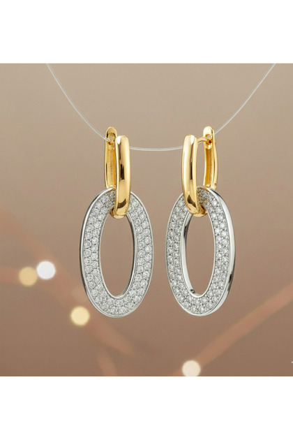 Luxury Oval Sparkling Earrings - Gold/Silver