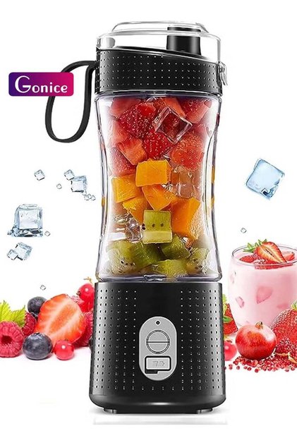 Portable Personal Blender for Smoothies and Shakes, 3D Blades, USB Rechargeable (Black)