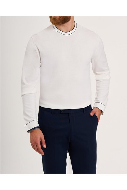 Italian Style S Slim Fit Crew Neck Knitwear White T13785