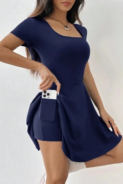 Women's Trend Dress with U-Neck and Shorts