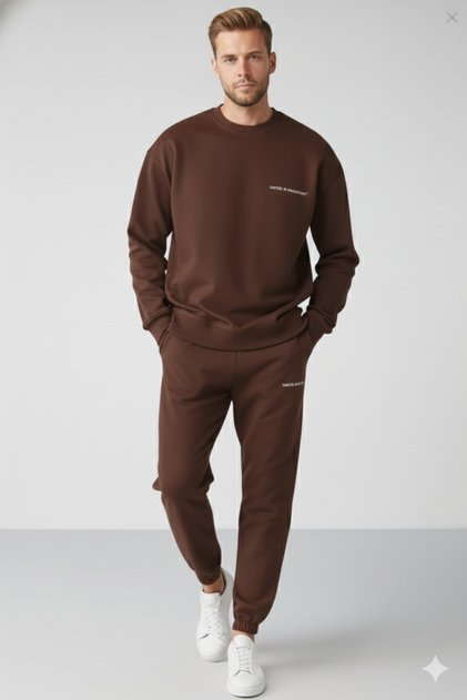 Men's Cotton Fleece Lined Relaxed Tracksuit Bottom and Top Set