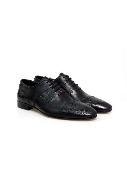 Black Color Lace-Up Genuine Leather Men's Shoes