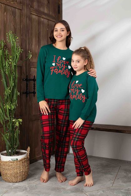 Mother-Daughter Matching Long Sleeve Plaid Christmas Concept Family Bond Pajama Set-3256