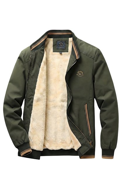 M Transitional Men's Coat & Jacket Green with Fur Inside and Embroidered Emblem
