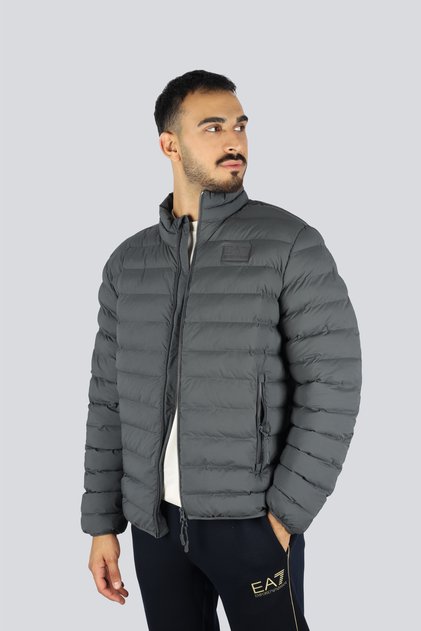 Men's Regular Fit Zipper Closure Stand Collar Long Sleeve Gray Coat