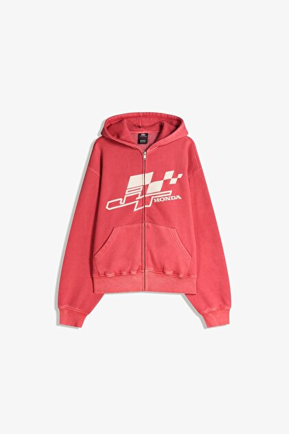 jt Racing×HONDA Bershka JT Racing Honda kapüşonlu baskılı fermuarlı sweatshirt