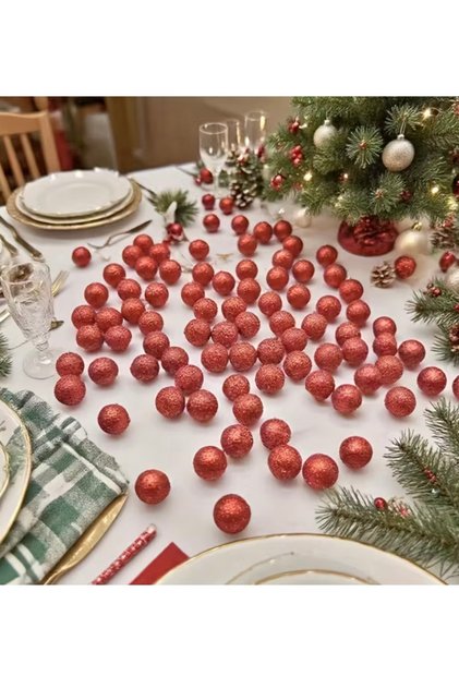 Red Mini Glitter Ball Christmas Table Decoration 1 cm