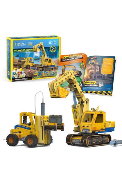 Joc Educativ STEM puzzle 3D Excavator si Stivuitor
