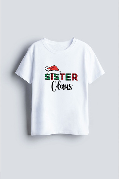 Sister Girl Sister Printed New Year's Eve Santa Claus New Year White Crew Neck T-Shirt