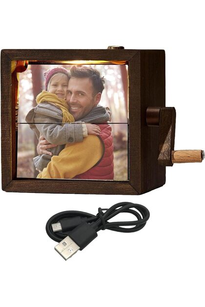 Picture Flip Box Personalized Hand-Crank Photo Flipbook Frame Solid Walnut