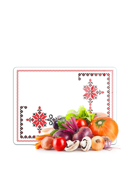 Glass Cutting Board and Presentation Plate with Cross Stitch Pattern 20 X 30 cm