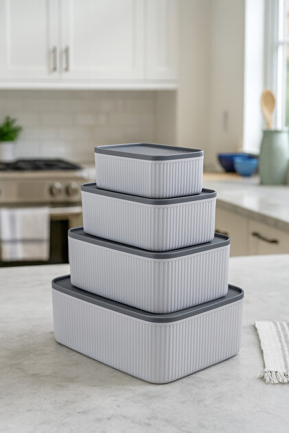özkale plastik 4'lü Dikdörtgen Saklama Kabı Seti Gri | 2.5L 1.5L