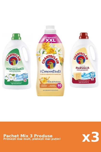 Set 3 Mix Chanteclair: 2 Detergent (Marsilia, Mosc Alb), 1 Balsam (Portocale)