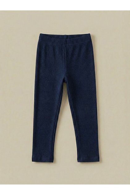 Girl's Navy Blue Corded Fabric Leggings Flexible Waist Narrow Leg Soft Textured Casual Bottom Wear