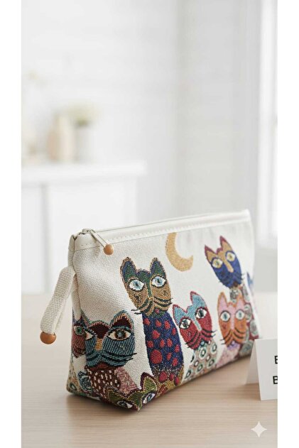 Tapetic Anatolian, Cat Themed Handbag (with Zipper) Two Sides with Cat Motif