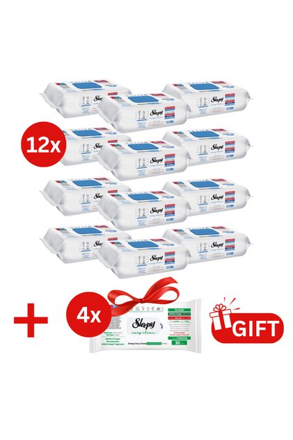 ПРОМО ПАКЕТ: 12× Кърпички с белина 100 бр. + 4× Кърпички за бял сапун 30 бр.