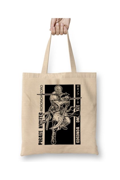 Roronoa Zoro One Piece Anime Black White Cloth Bag Long Handle Shopping Bag Beach Tote Bag