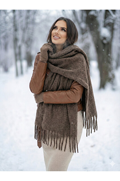 Mink Tassel Scarf – Shawl and Wide Construction, Ideal for Cold Weather Sal1296