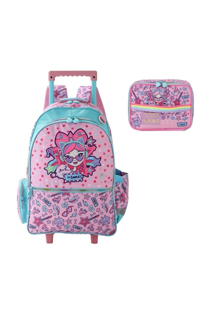 Children Rolling Backpacks Set,Trolley School Bag + Lunch Bag, Lightweight Trolley Travel Bag