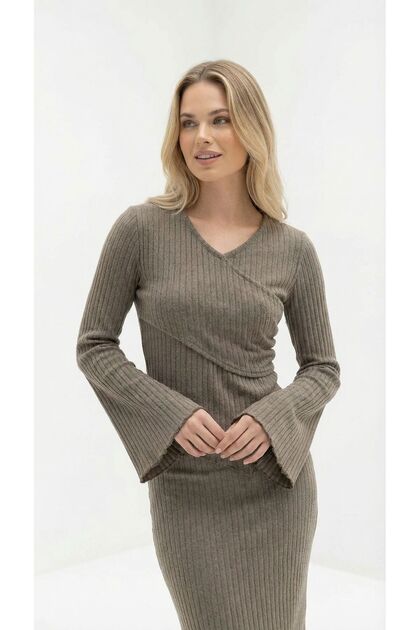 New Product Women's Crew Neck Ribbed Knitwear Blouse 0041