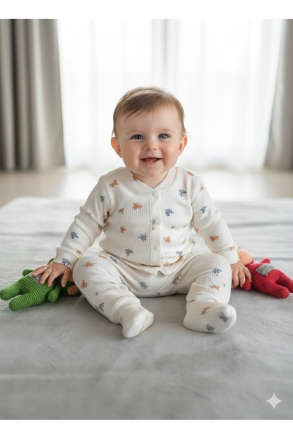 Baby Romper 0-9 Months Comfortable Breathable Snap Fasteners 100% Pure Cotton Soft Anti-Allergic Dino with Booties