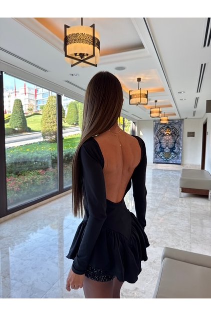 Marelle Black Jersey Bodysuit with Backless Detail