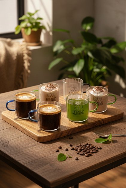 Good Morning 6-Piece Thermal Glass Tea Coffee Cup Mug