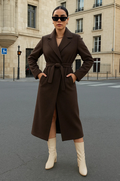 Women's Double-Breasted Casual Trend Brown Cashmere Coat