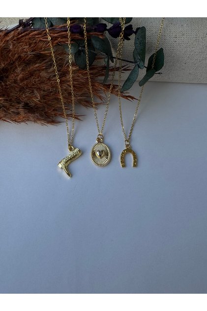 Kadın gold renk çizme kalp detay aşk şans kolyesi paslanmaz çelik kolye