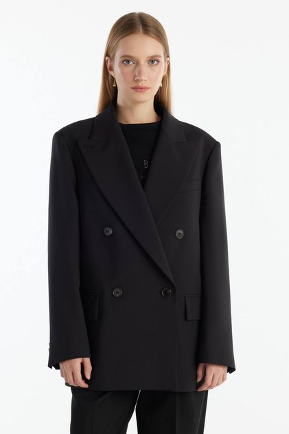 SİYAH YÜNLÜ OVERSİZE KRUVAZE BLAZER