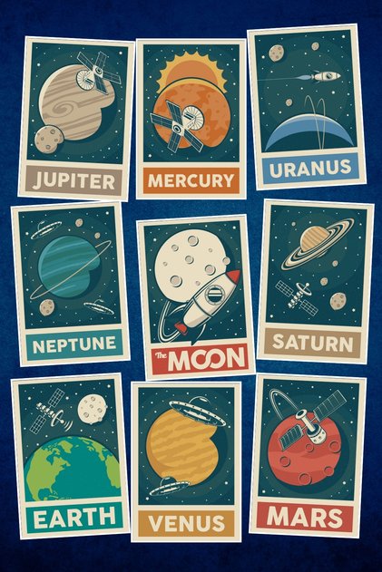 Galaxy Planets Themed 9-Piece Postcard Set