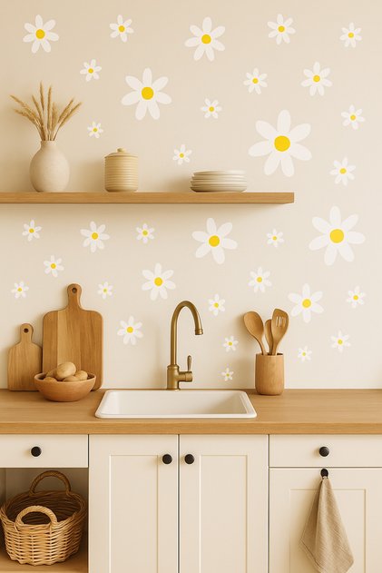 Kitchen, Living Room, Wall Sticker – White Daisy Design (Decorative Floral Pattern Foil)