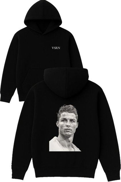 Cristiano with a Pen Design B Printed O Oversized Black K Hooded Sweatshirt