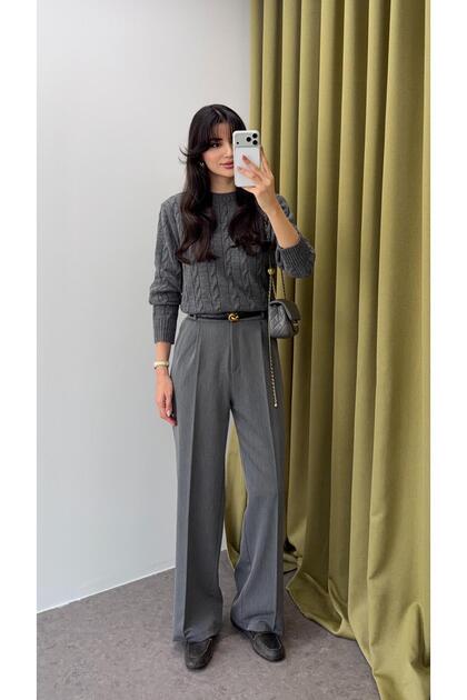 Gray Palazzo Fabric Trousers