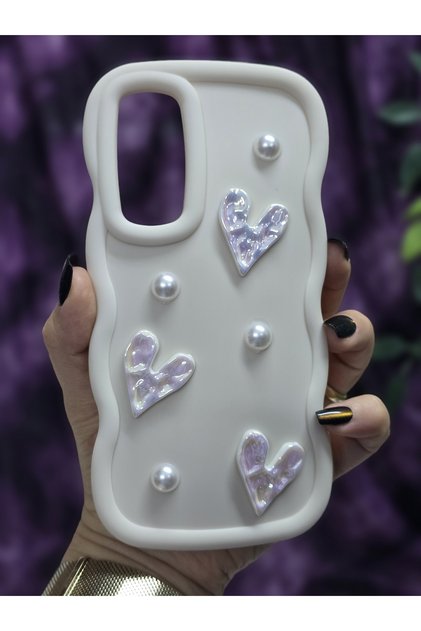 Samsung Galaxy A54 Compatible Shiny Heart & Pearl Detailed Soft Stylish Phone Case