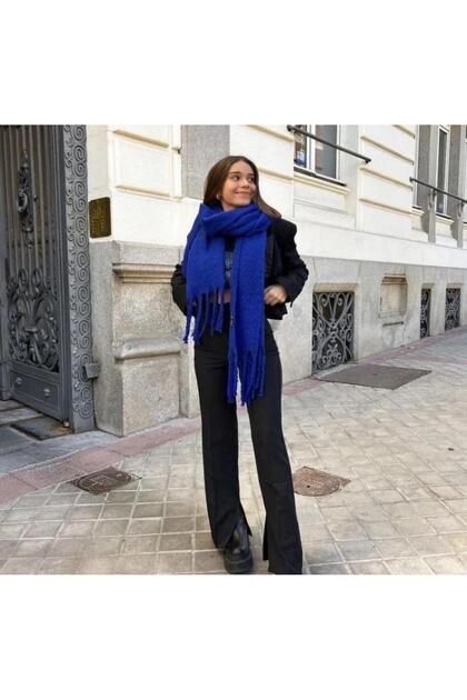 Wearlawless Blue Thick Tasseled Winter Scarf, Christmas Gift, Valentine's Day Gift
