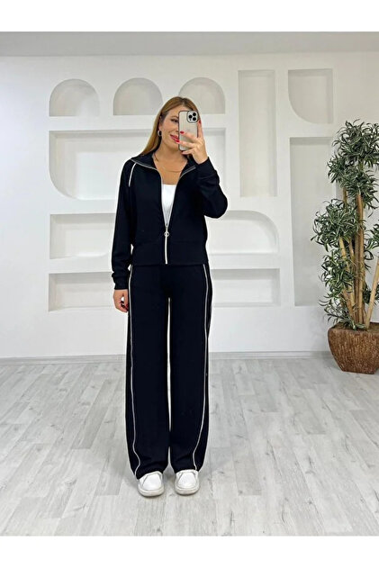 Women's Piped Zippered Tracksuit Set