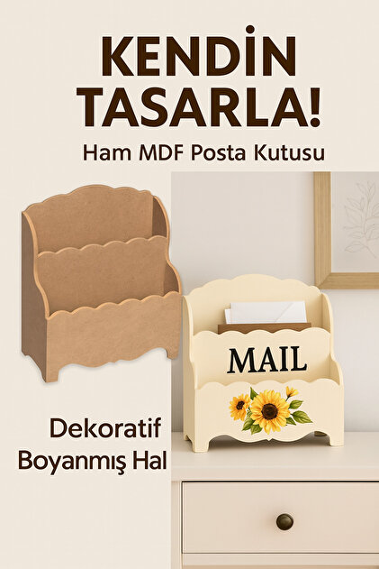 Ahşap Ham MDF Posta Kutusu – 2 Katlı Düzenleyici | Boyanabilir Dekoratif Organizer | 15×27×31 cm