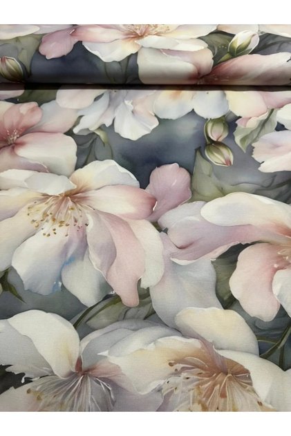 Romantik Pastel Şakayık Dijital Duck Keten - Perde ve Aksesuar - Su İtici - 100x180 Metrelik Kumaş