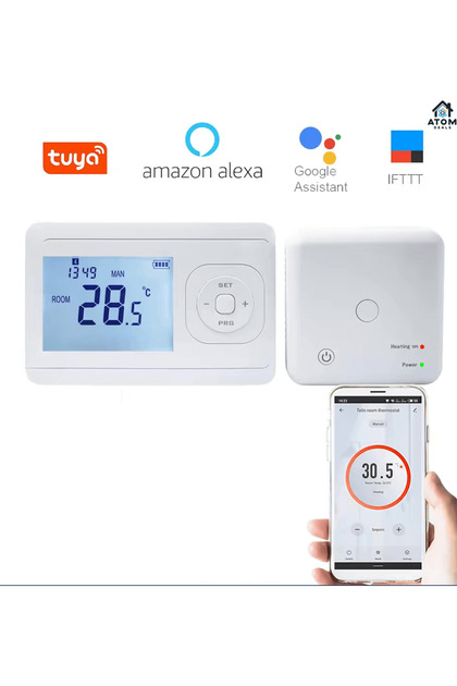 Termostat wireless WiFi (compatibil cu Smart Life/Tuya), alb, 5–30°C, ±0,5°C