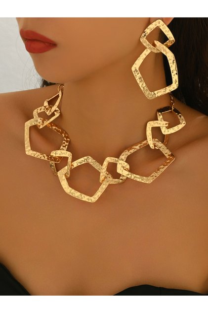 Gold Geometric Necklace and Earrings Set
