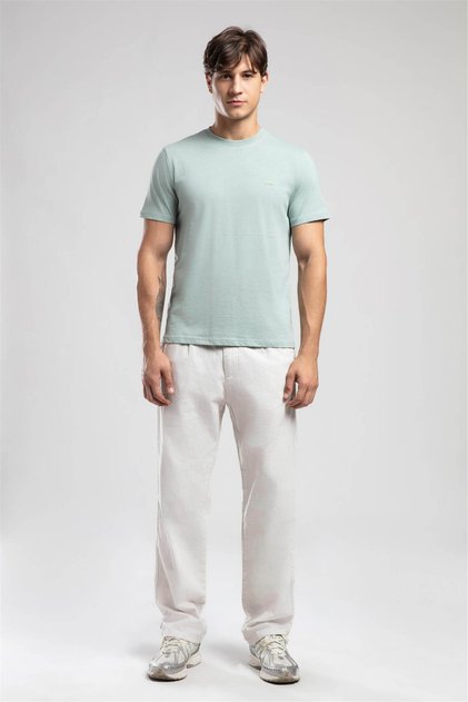 Matteo Mid-High Waist Loose Straight Cut Straight Leg 100% Cotton Ecru Men's Trousers