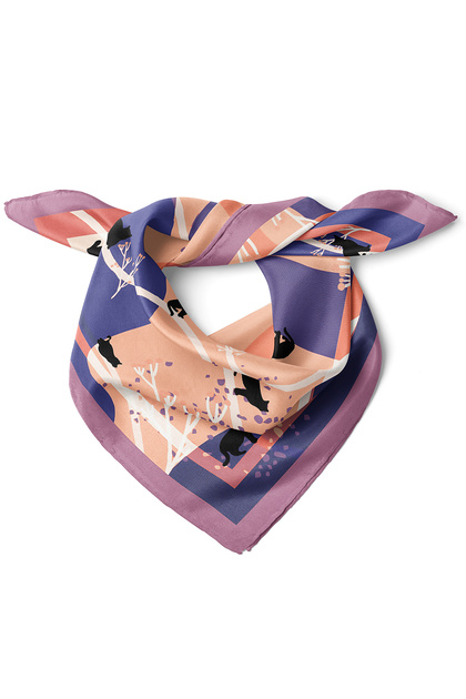 Modern Pattern Scarf Bandana with Cat Silhouette 50X50 cm