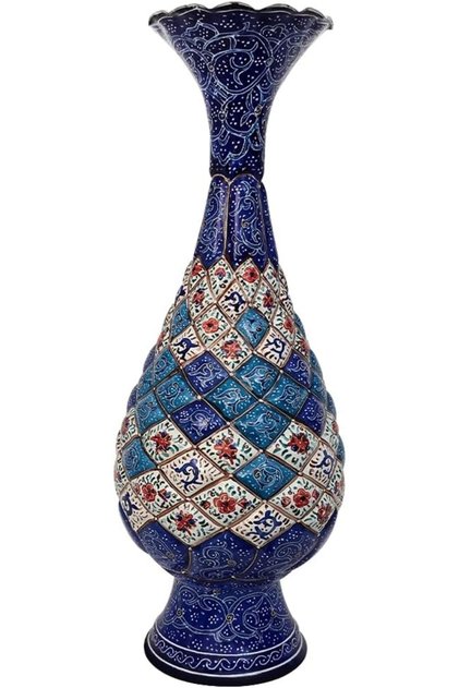 Handmade Enamel Copper Vase with Traditional Design 25cm