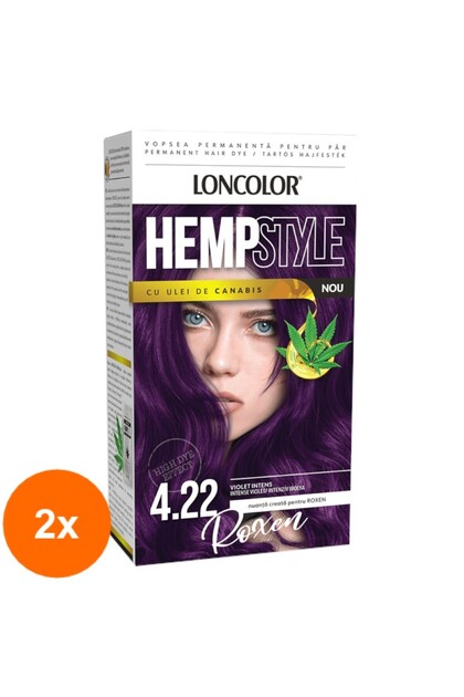 Set 2 x Vopsea de Par Permanenta Hempstyle cu Ulei de Canabis, 4.22 Violet Intens, 100 ml