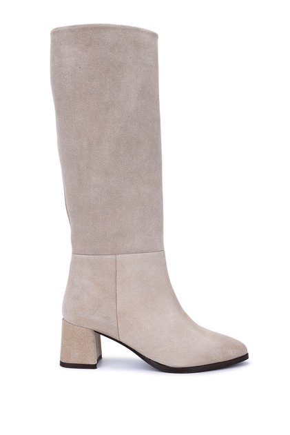 Women's Genuine Leather Beige Heeled Boots