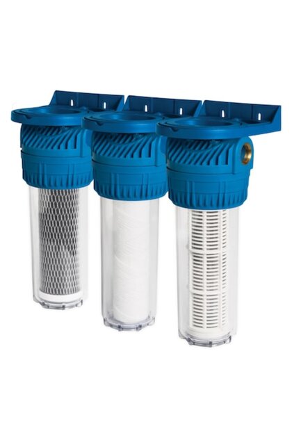3 filtre de apă în linie de 25,4 cm și 1/2 cm cu 3 cartușe – nailon + polipropilenă + carbon activ